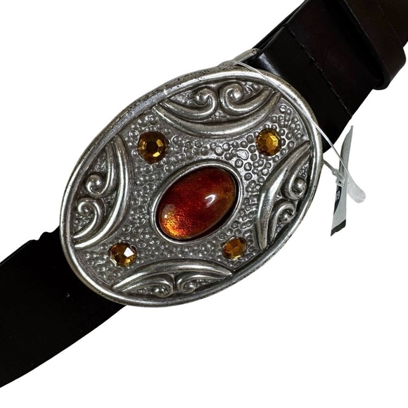 NWT Lane Bryant Plus Size Brown Leather Belt Silver Tone Gem Buckle Size 14/16 - Picture 11 of 11